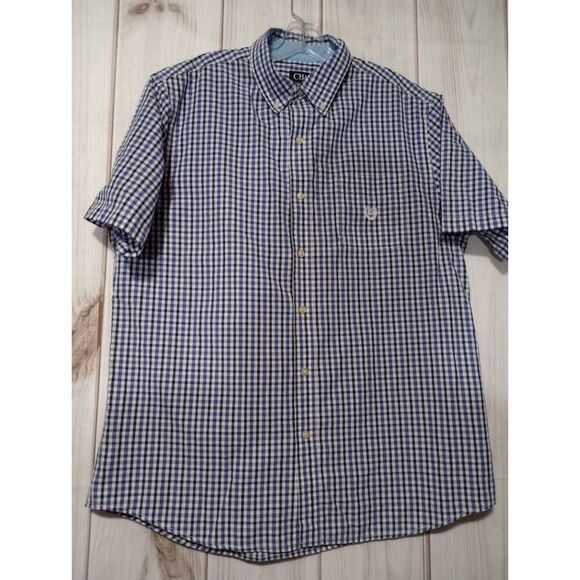 Chaps Shirt Men's Large purple black check short‎ sleeve - Picture 1 of 7